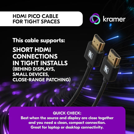 Kramer Flexible High Speed HDMI Cable with ETHERNET Ultra Flat Black (C-HM/HM/PICO/BK-6)