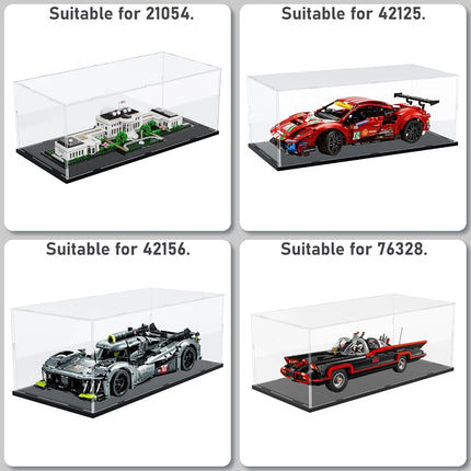 Choowin Acrylic Display Case for 1/10 Scale Diecast Model Car Thickened Clear Acrylic Display Case for Lego 42096 42125 42156 Display Case for Collectibles Assemble Dustproof Display Box(Black Base)