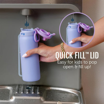 Ello Kids Pop & Fill 18oz Stainless Steel Water Bottle with Quick Fill Technology, Double-Wall Vacuum Insulation, Leak Proof Locking Lid, Sip & Chug, BPA Free, Gifts for Girls Boys, Strawberries