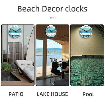 CHYLIN 16 Inch Wall Clock, Large Outdoor Clocks for Patio, Pool Beach House Decor Tropical Clocks for Walls, Nautical Coastal Themed Blue Clock for Lake House, Bathroom, Living Room, Kitchen (16")