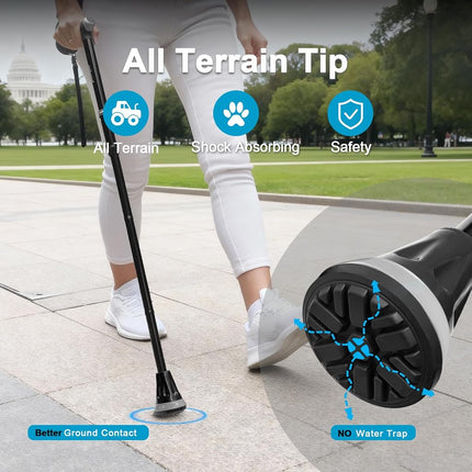 Rehand All Terrain Walking Stick - Foldable for Seniors & Adults, Swivel Tip and Heavy Duty Mobility Aid, Foldable for Men & Women (Silver)