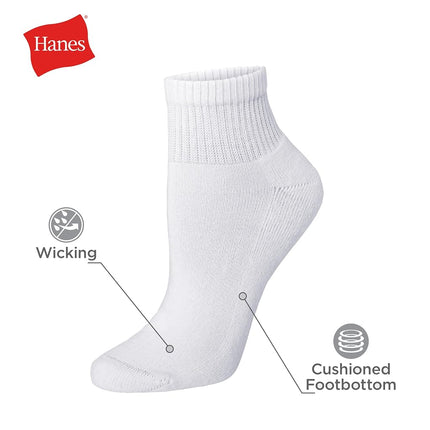 Hanes Women's Ankle Socks, Comfort Toe Seamed, Black Available, 6-Pack, White-6 Pack, 7-11 UK (Pack of 6)