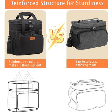 GLENKEY Expandable Large Insulated Lunch Box, Heavy Duty Cooler Bag Durable Leakproof Pail for Men Women Adults Work Shift Outdoor Picnic Camping Road Trip, 24 Can, Black CB01 16L
