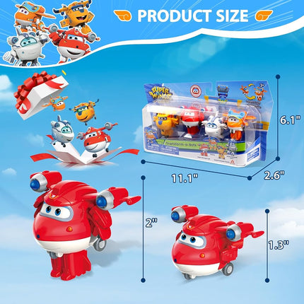 Super Wings - 2" Transform-a-Bots 4-Pack Supercharged Jett, Donnie, Astra, Sunny Airplane Toys Vehicle Mini Figures | Fun Preschool Toy Planes for 3 4 5 Year Old Boys and Girls, US750040A