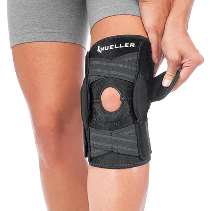 Mueller Sports Medicine Adjustable Hinged Knee Brace, Black/Gray, One Size Fits Most