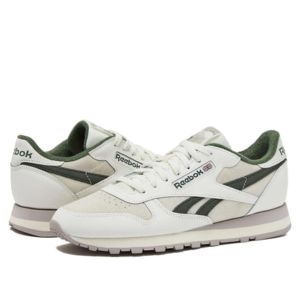 Reebok Men's Classic Leather Sneakers, Chalk/Chalk/Breakaway Green, 3 UK