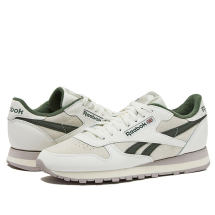 Reebok Men's Classic Leather Sneakers, Chalk/Chalk/Breakaway Green, 4.5 UK