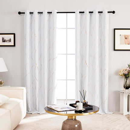 Deconovo Wave Printed Thermal Insulated Blackout Curtains, Room Darkening Energy Efficient Panel, Grommet Drapes for Bedroom (52W x 96L Inch, 2 Panels, Greyish White)