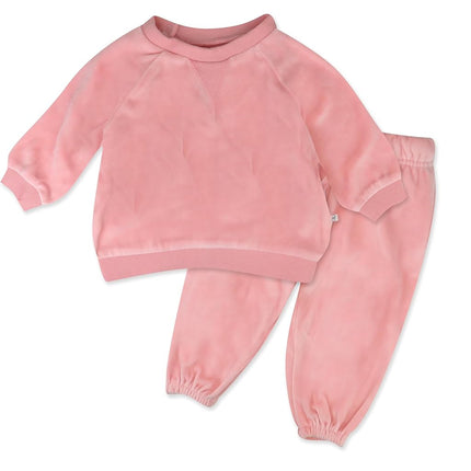 HonestBaby Baby 2-Piece Cozy Velour 100% Organic Cotton Sweatshirt and Jogger Sweatpants Set, Pink, 3T