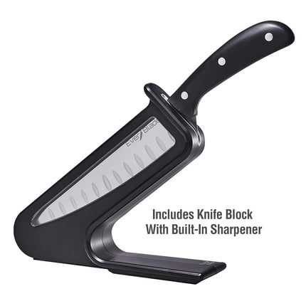Ontel EverBlade Self Sharpening Professional Chef Knife, Deluxe Edition with Non-Stick Surface, German Steel Kitchen Knife in Knife Block with Convex Edge for Easy Slicing, Versatile & Durable