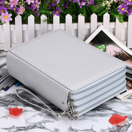 BTSKY Deluxe PU Leather Pencil Case for Colored Pencils - 160 Slot Pencil Holder 200 Slots Grey