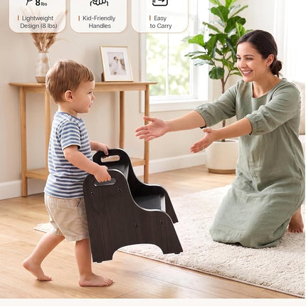 StrongTek Wood 2 Step Stool for Kids Handles Non Slip Black Brown