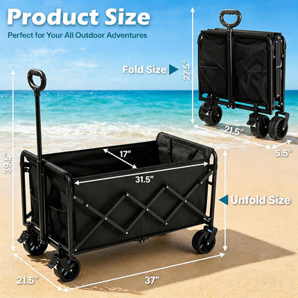 Folding Wagon, Extra Long Extender, Heavy Duty All-Terrain Wheels for Camping, Sports, Shopping, 330 lbs Capacity, Collapsible Cart for Beach, Sand and Large Events,Black (Black-Blue001)