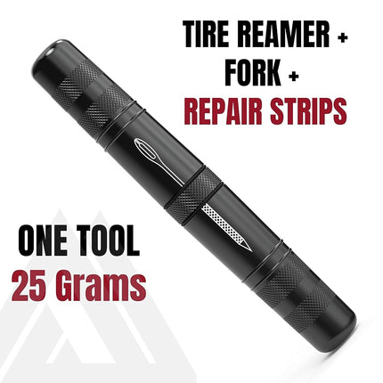 KOM Cycling Tubeless Tire Repair Kit for Bikes – 8 Colors! Fixes Mountain Bike and Road Bicycle Tire Punctures – Includes Tire Repair Fork and Reamer, 8 Bacon Strips. (Black)