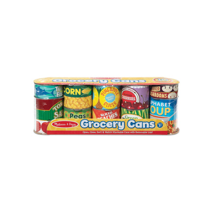 Melissa & Doug ¡A jugar a las casitas! Juego de latas de alimentos para la cocina - 10 latas apilables con tapas extraíbles