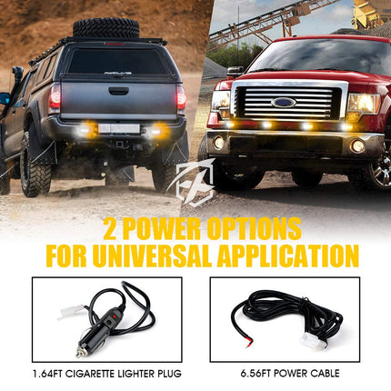 Xprite LED Surface Mount Strobe Lights Kit, White Amber Grill Grille Emergency Warning Flashing Marker Light Warning Light Assemblies for Trucks Vehicles ATV RV Cars Van - 8PCS