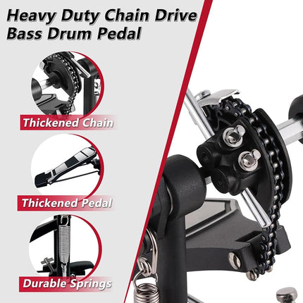 Bass Drum Pedal, Single Kick Drum Pedal with Heavy-Duty Footboard and Chain Drive