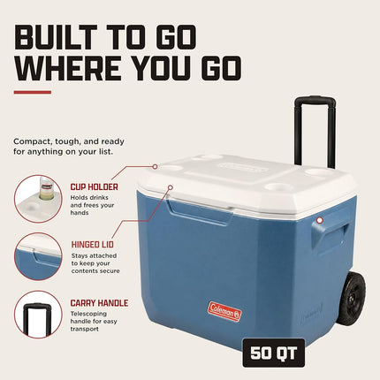 Glacière Coleman portable 50 pintes Xtreme avec roulettes - Maintient la glace jusqu'à 5 jours