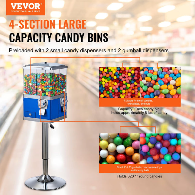 VEVOR - Commercial Vending Machine, Four Rotating Compartments, Candy and Candy Dispenser, Height Adjustable Candy Bank with Iron Stand, for Capsules