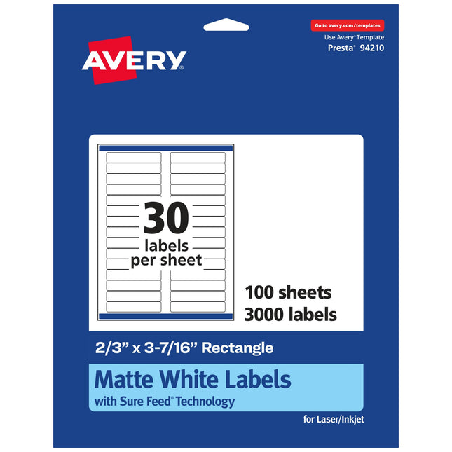 Avery Matte White Rectangle Labels with Sure Feed,