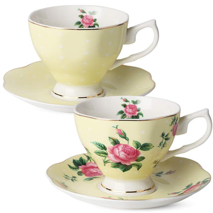 BTaT- Floral Tea Cups and Saucers Set of 2 (8 oz),