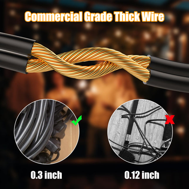 48ft 2 Packs LED Outdoor String Lights with Waterproof Shatterproof Dimmable 2700K Warm White Filament Bulbs, E26 15 Sockets Linkable Commercial Grade Hanging String Lights for Patio Deck Backyard