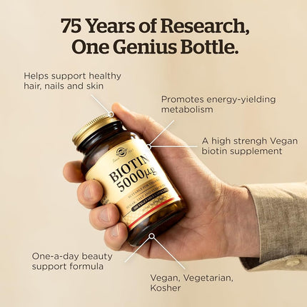 Solgar Biotin 5000 μg - 100 Veg Capsules - Pack of 1