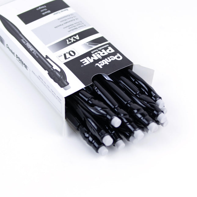 Crayon porte-mine Pentel Prime 0,7 mm, corps noir, boîte de 12 (AX7A)