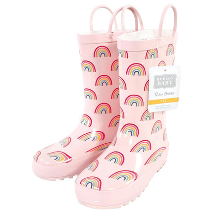 Hudson Baby Unisex-Child Rain Boots, Pink Rainbows, 12 US Toddler