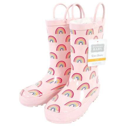 Hudson Baby Unisex-Child Rain Boots, Pink Rainbows, 12 US Toddler