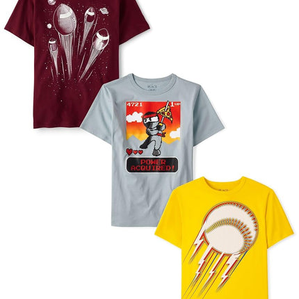 The Children's Place Baby Boys' Sports Short Sleeve Graphic T-Shirts,multipacks, Baseball/Footballs/Ninja 3-Pack, Small