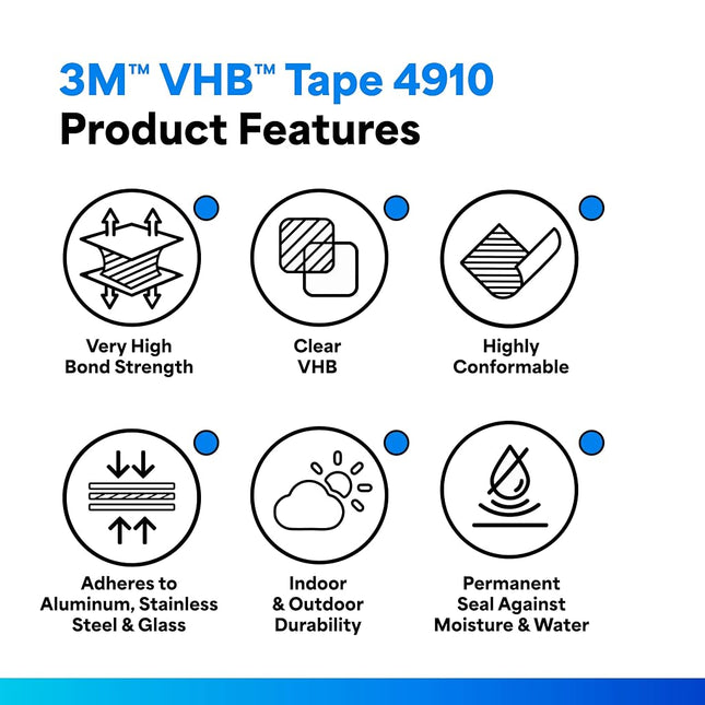 3M VHB Tape 4910, 0.75 in Width x 5 yd Length (1 Roll)