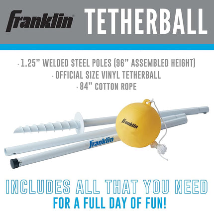 Franklin Sports Set de Lucha con Cuerda y Pelota - Set Completo de Lucha con Cuerda y Pelota con Palo de 2.4 m, Cuerda + Pelota Incluidos - Kit Portátil de Acero para Patio y Playa con Bolsa de Transporte - Recreativo, Blanco