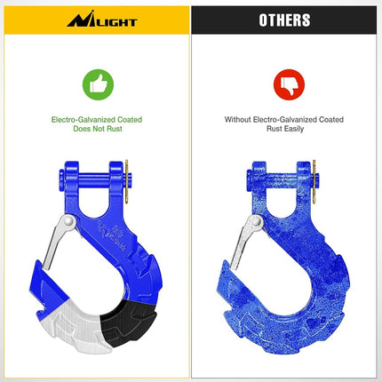 Nilight Forged Steel Winch Hook 3/8" Grade 70 Safety Latch Winch Cable Hook Stopper & Clevis Slip Hook Sets, Included Allen Wrench,Max 35,000 lbs,2 Years Warranty, Blue