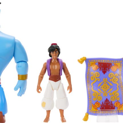 Disney Aladdin Pack Cuentacuentos de 3 figuras: Genio, Aladdin y Alfombra Mágica, Cueva de las Maravillas, Juguetes auténticos de película posables, Escala de 10 cm