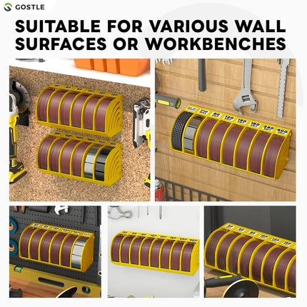 5 Inch Professional Sanding Discs Storage Bins - 10 Bins Set for Efficient Organization, Offset Snap-On Connection, Grit Classification, Space-Saving Design and Versatile Application, Yellow