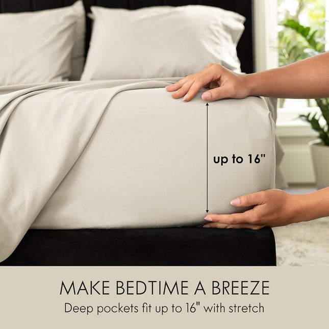 ClevaHome King Size Sheet Set - 6 Piece Soft Luxury Sheets, Oat Milk