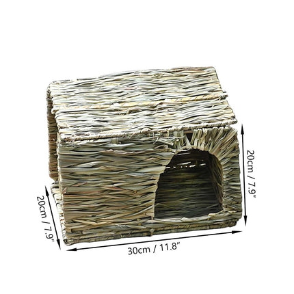 Auto-plaza Foldable Grass Woven Animal Hut Bunny House Play Hideaway Bed Mat Chew Toy for Rabbit Guinea Pigs Gerbils Hamster (12"x8"x8")