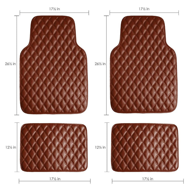 FH GROUP F12002BROWN Universal All-Season Heavy-Duty Faux Leather Car Floor Mats Diamond Design w. High Tech 3-D Anti-Skid/Slip Backing