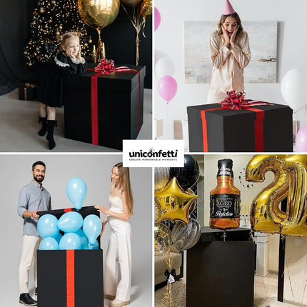 Extra Large Gift Box 28x28x28"—Giant Black Gift Boxes with Lid for Large Gifts, Big Presents for Birthday Surprise, Special Occasions, Unique Celebrations, Not for Heavy-Duty Storage Use