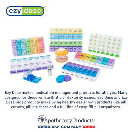 EZY DOSE Semainier (7 jours) Pilulier, Organisateur de médicaments, Boîte de rangement pour vitamines, Pratique et facile à utiliser, Compartiments extra-larges, Idéal pour les voyages, Vert, Sans BPA