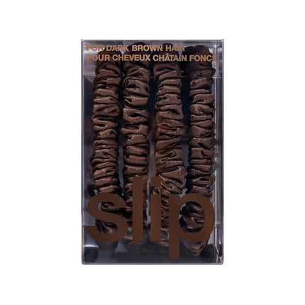 Slip Silk Hair Ties, Dark Brown Skinny Scrunchies, Set of 4 | Anti-Damage