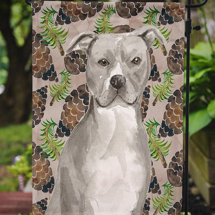 Caroline's Treasures BB9570GF Staffordshire Bull Terrier Pine Cones Flag Garden Size, Small, multicolor