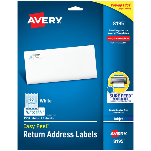 Avery Return Address Labels, Inkjet Printers, 1,50