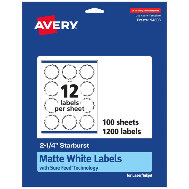 Avery Matte White Starburst Labels with Sure Feed,