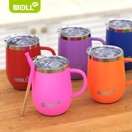 Mollcity 12 oz Tumbler with Handle and Straw-Stainless Steel Double Wall Vacuum Insulated Tumbler Cup with Lid-Reusable Metal Travel Cup Leak Proof and BPA Free (Teal-Orange)