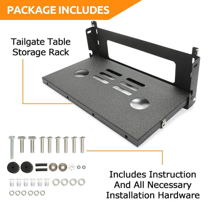 Mesa de portón trasero ALMULOO Estante plegable para puerta trasera compatible con Jeep Wrangler JK JKU 2007-2024, rejilla de almacenamiento para camping al aire libre, estante de carga