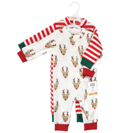 Hudson Baby baby-girls Plush Jumpsuits, Rudolph, 0-3 Months