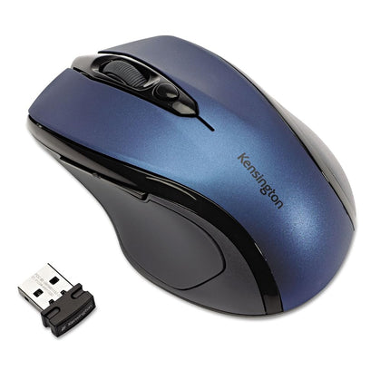Souris sans fil Kensington Pro Fit – Souris de bureau sans fil optique de taille moyenne à 5 boutons avec forme ergonomique pour droitier et installation Plug & Play – Compatible avec Windows et macOS – Bleu