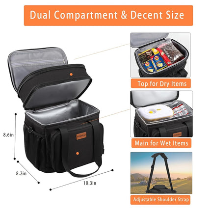 GLENKEY Expandable Large Insulated Lunch Box, Heavy Duty Cooler Bag Durable Leakproof Pail for Men Women Adults Work Shift Outdoor Picnic Camping Road Trip, 24 Can, Black CB01 16L